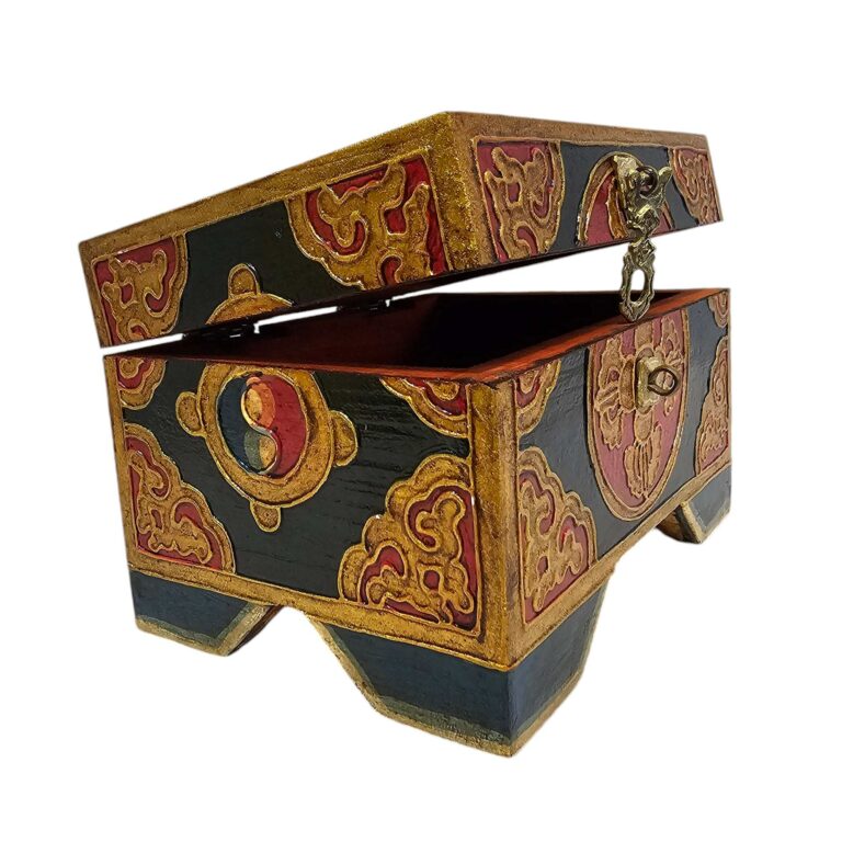 Tibetan Wooden Chest Featuring Double Dorje Motif